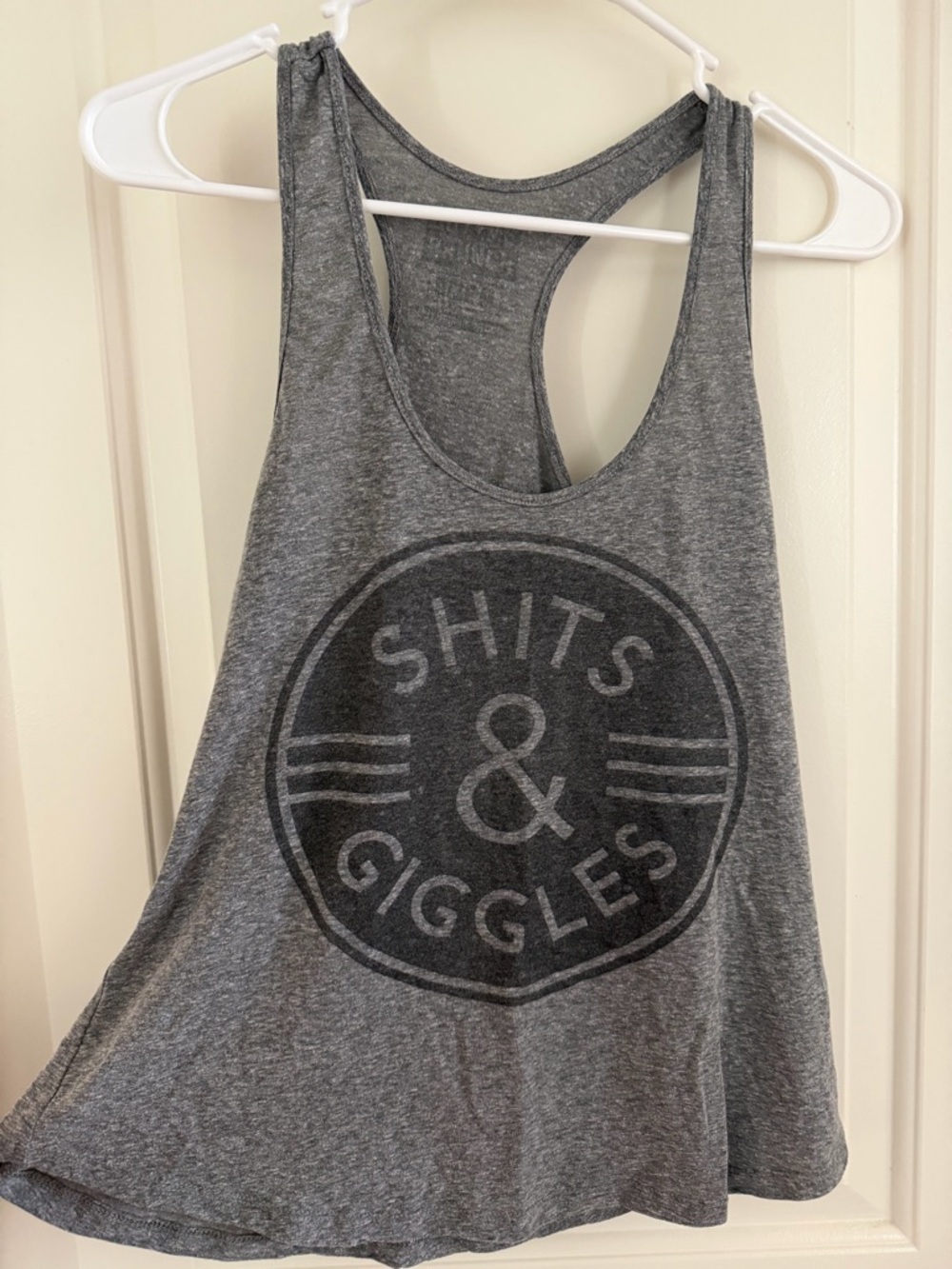 BUY ME BRUNCH: Gray Graphic Racerback Tank "Shits & Giggles"